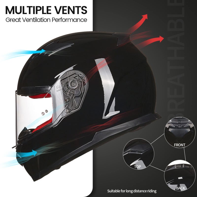 ILM Full Face Snowmobile Motorcycle Helmets for Men Womens Dual Sport Pinlock Anti Fog for Adults DOT Model 817 (Gloss Black, L) - Image 2
